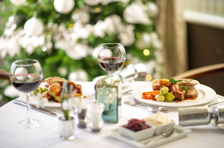 Christmas dinner with festive decorations