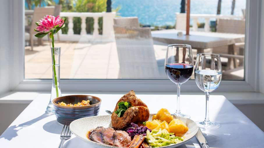 Roast Dinner at The Royal Duchy Hotel overlooking the view 