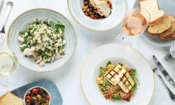 Various delicious looking restaurant dishes 