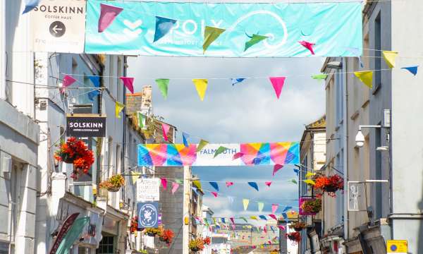 A busy summers day in Falmouth High Street
