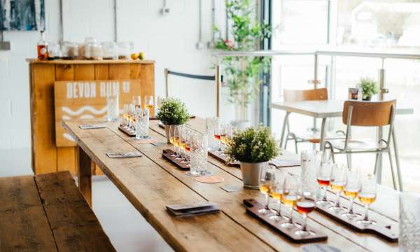 Devon Rum Co Rum experience, table prepared for rum tasting