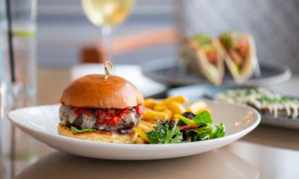 Beef burger with chips at The Royal Duchy Hotel