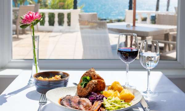 Roast Dinner at The Royal Duchy Hotel overlooking the view
