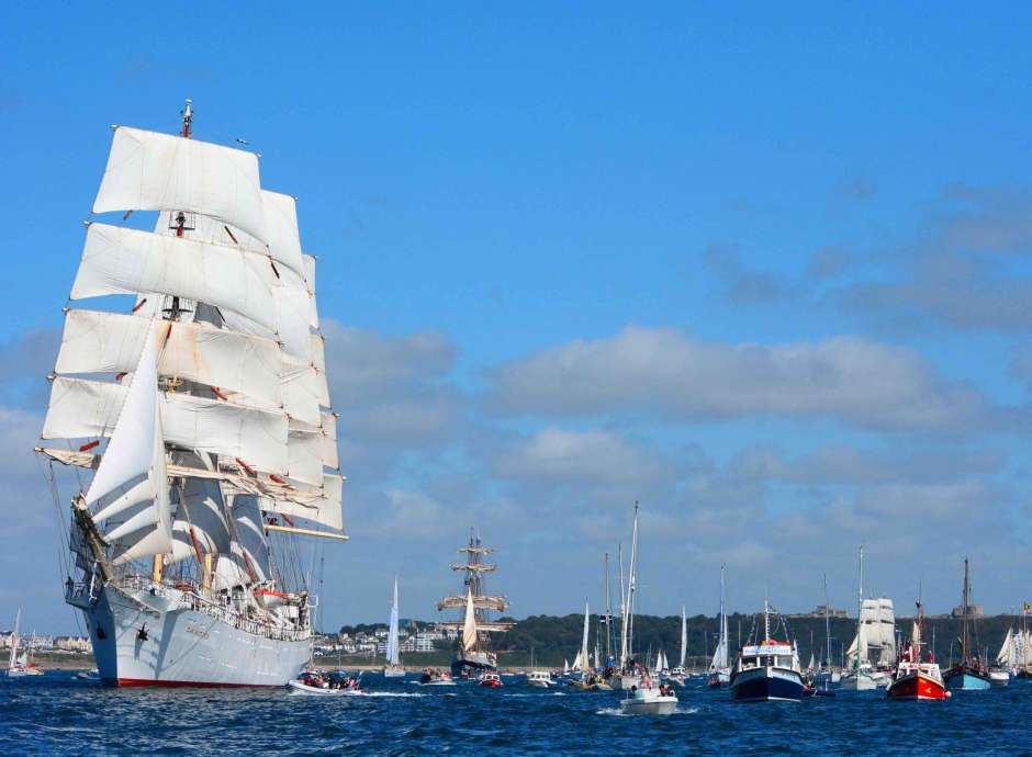 Tall ships parade of sail in falmouth bay
