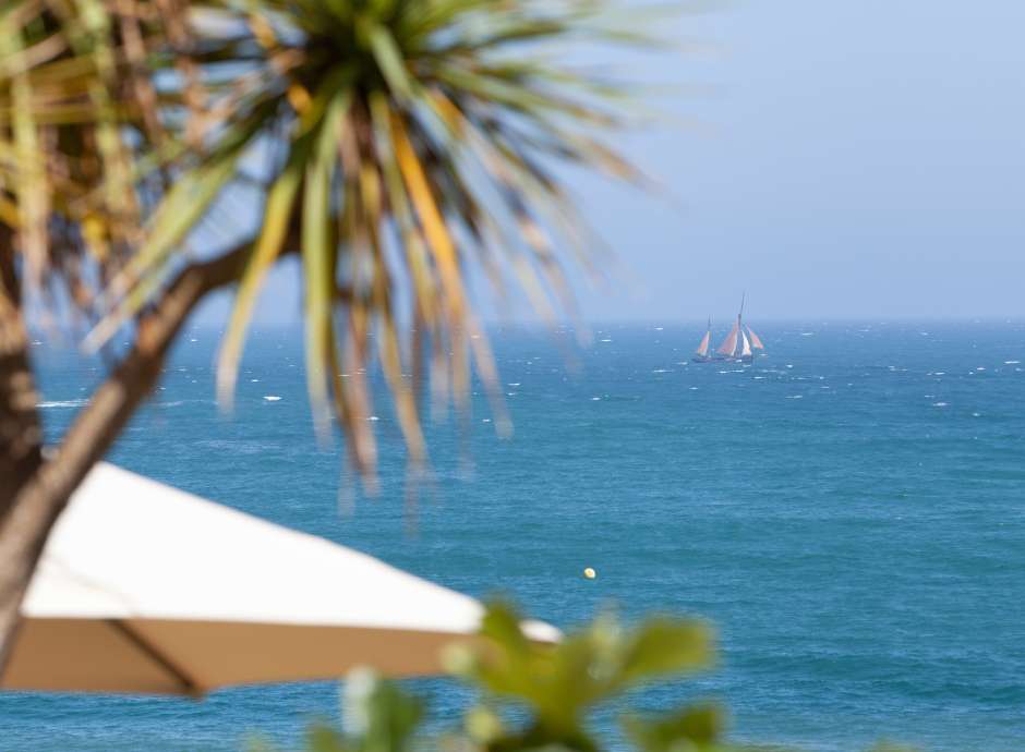 Sea view from the Royal Duchy hotel terrace on a sunny day