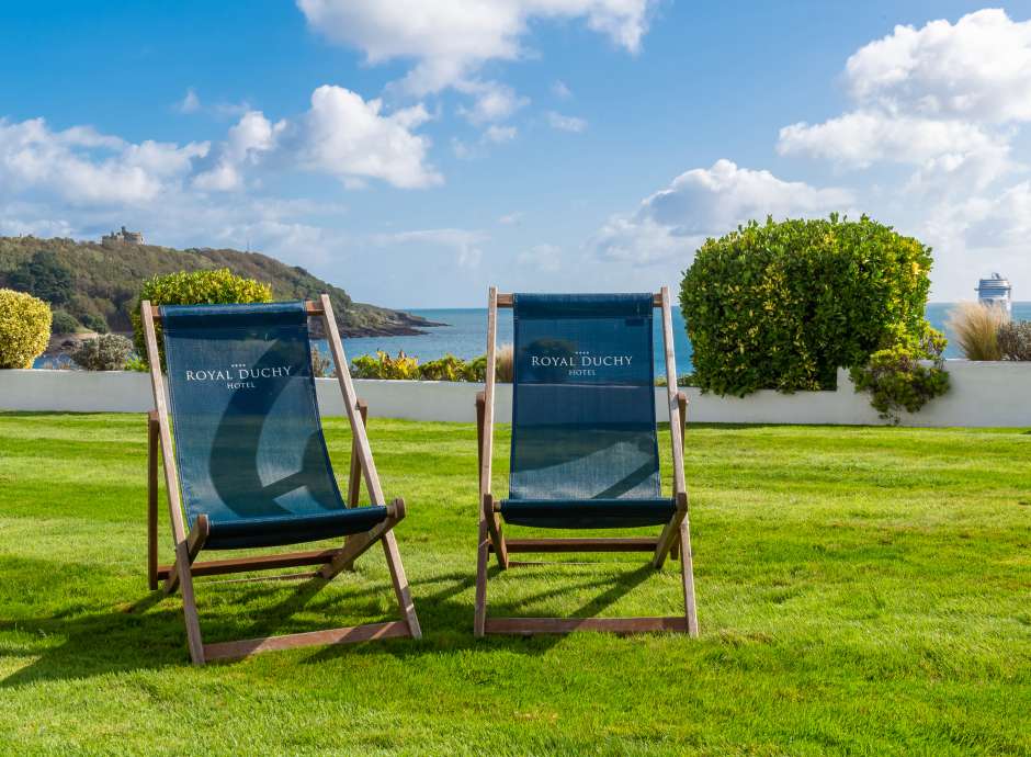 Deckchairs on Royal Duchy Hotel lawn