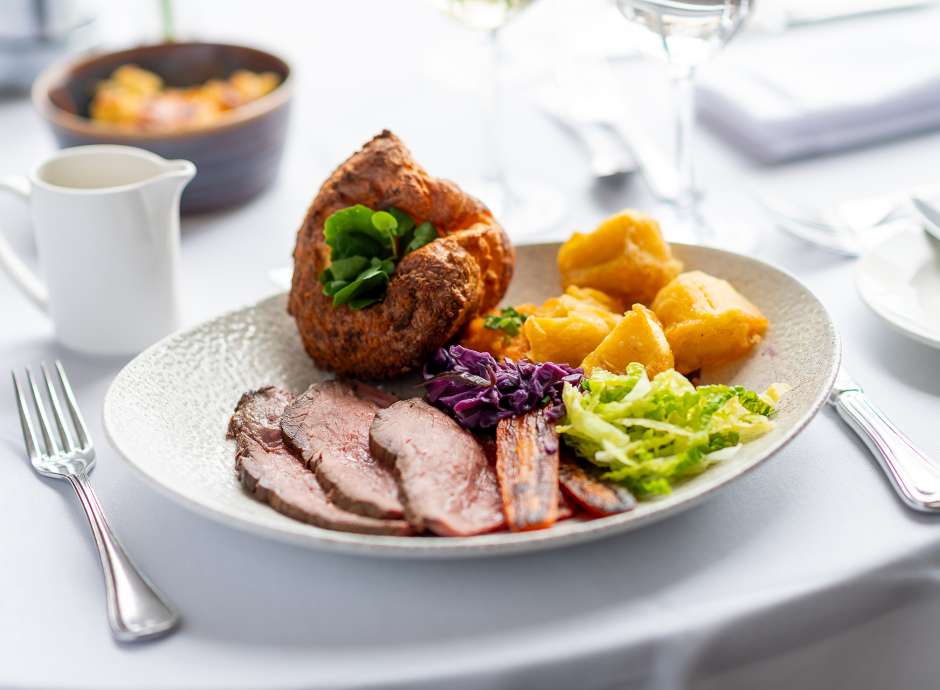 Close up of Roast Beef Dinner at The Royal Duchy Hotel