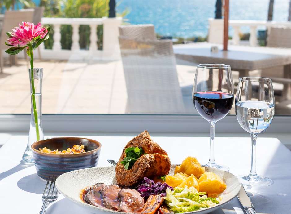Roast Dinner at The Royal Duchy Hotel overlooking the view
