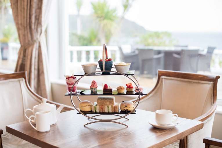 Royal Duchy Hotel Restaurant Dining Afternoon Tea and View of Pendennis