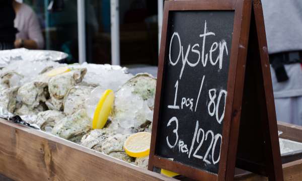 Fresh oysters for sale at Oyster festival in Cornwall