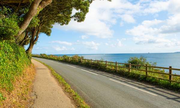 Roadside view of Falmouth Bay in Cornwall